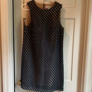 Oscar de la Renta Black and Beige and denim Checkered Mini Dress
